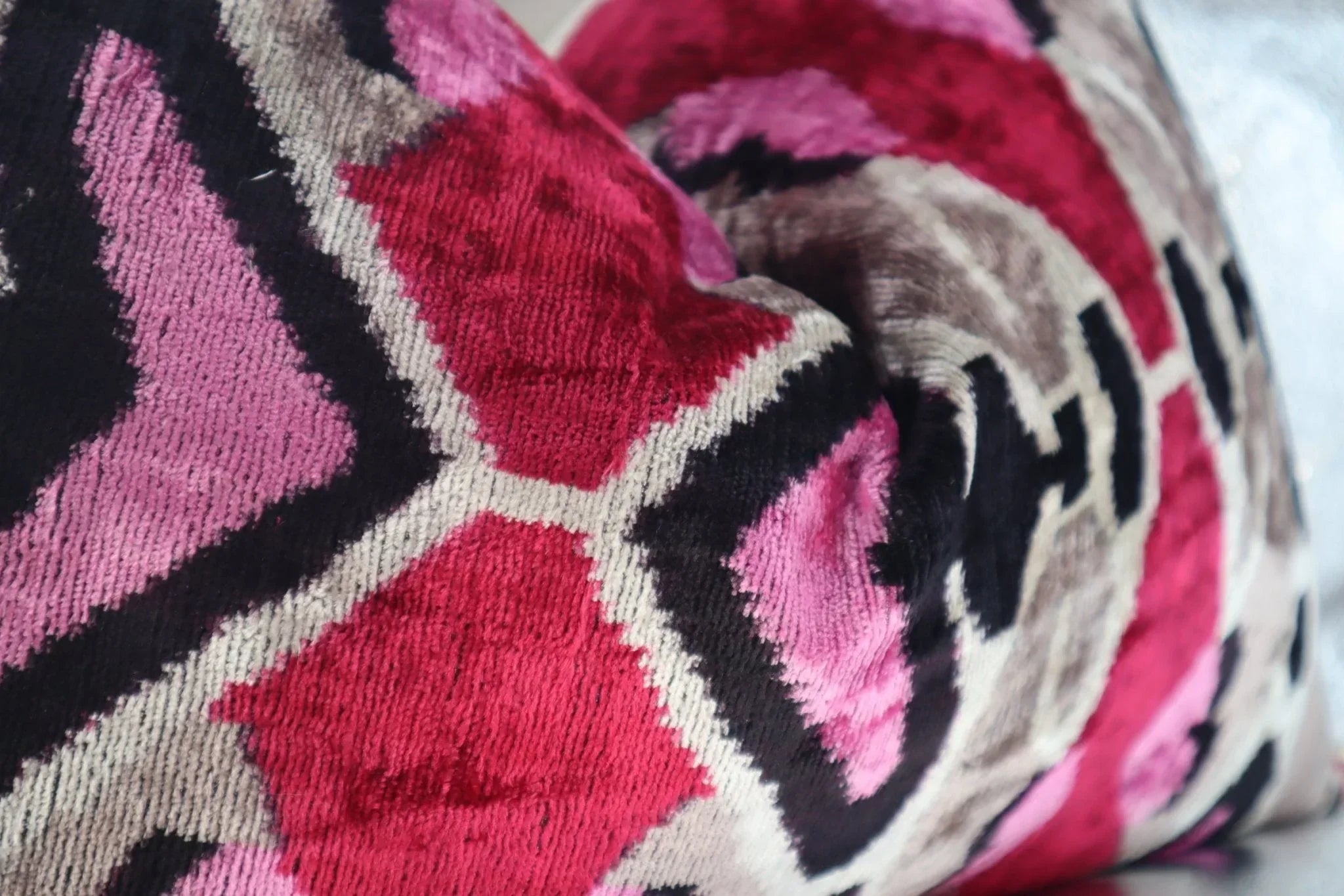 Canvello Pink Gray Handmade 16x24 Silk Velvet Pillow, Organic Veg Dyed, Down/Feather Filled Canvello