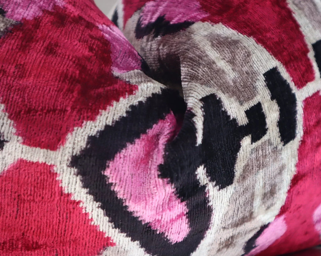 Canvello Pink Gray Handmade 16x24 Silk Velvet Pillow, Organic Veg Dyed, Down/Feather Filled Canvello