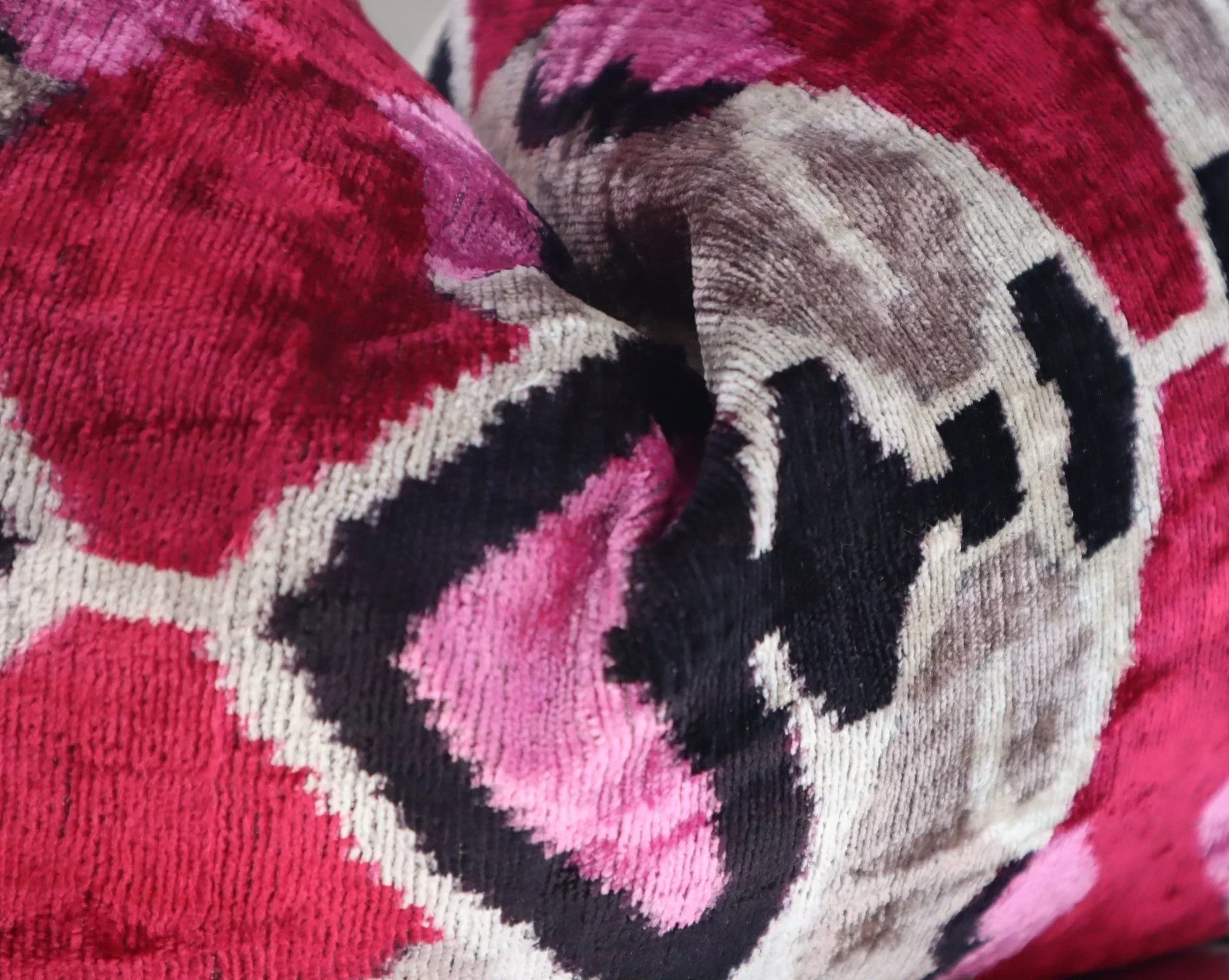 Canvello Pink Gray Handmade 16x24 Silk Velvet Pillow, Organic Veg Dyed, Down/Feather Filled Canvello