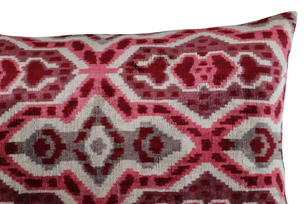 Canvello Pink Gray Handmade 16x24 Silk Velvet Pillow, Organic Veg Dyed, Down/feather Filled, top view - House Of Avana