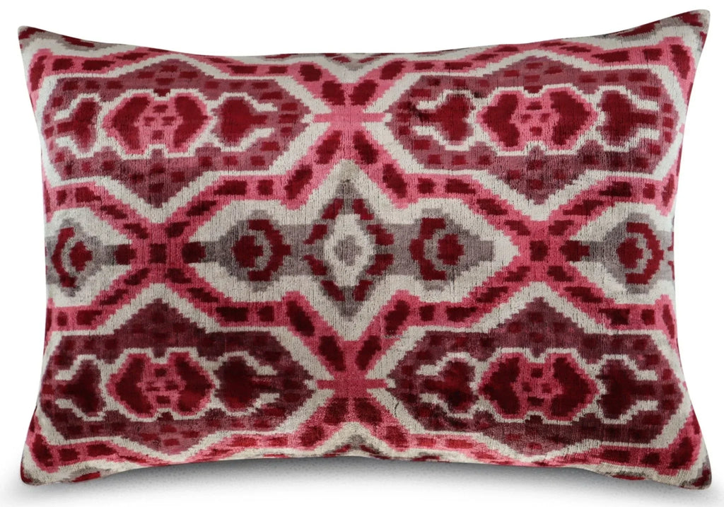 Canvello Pink Gray Handmade 16x24 Silk Velvet Pillow, Organic Veg Dyed, Down/feather Filled, front view - House Of Avana
