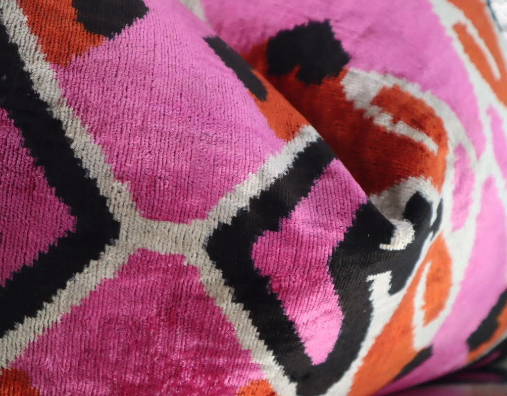 Canvello Pink Orange Handmade 16x24 Silk Velvet Pillow, Organic Veg Dyed, Down/Feather Filled Canvello