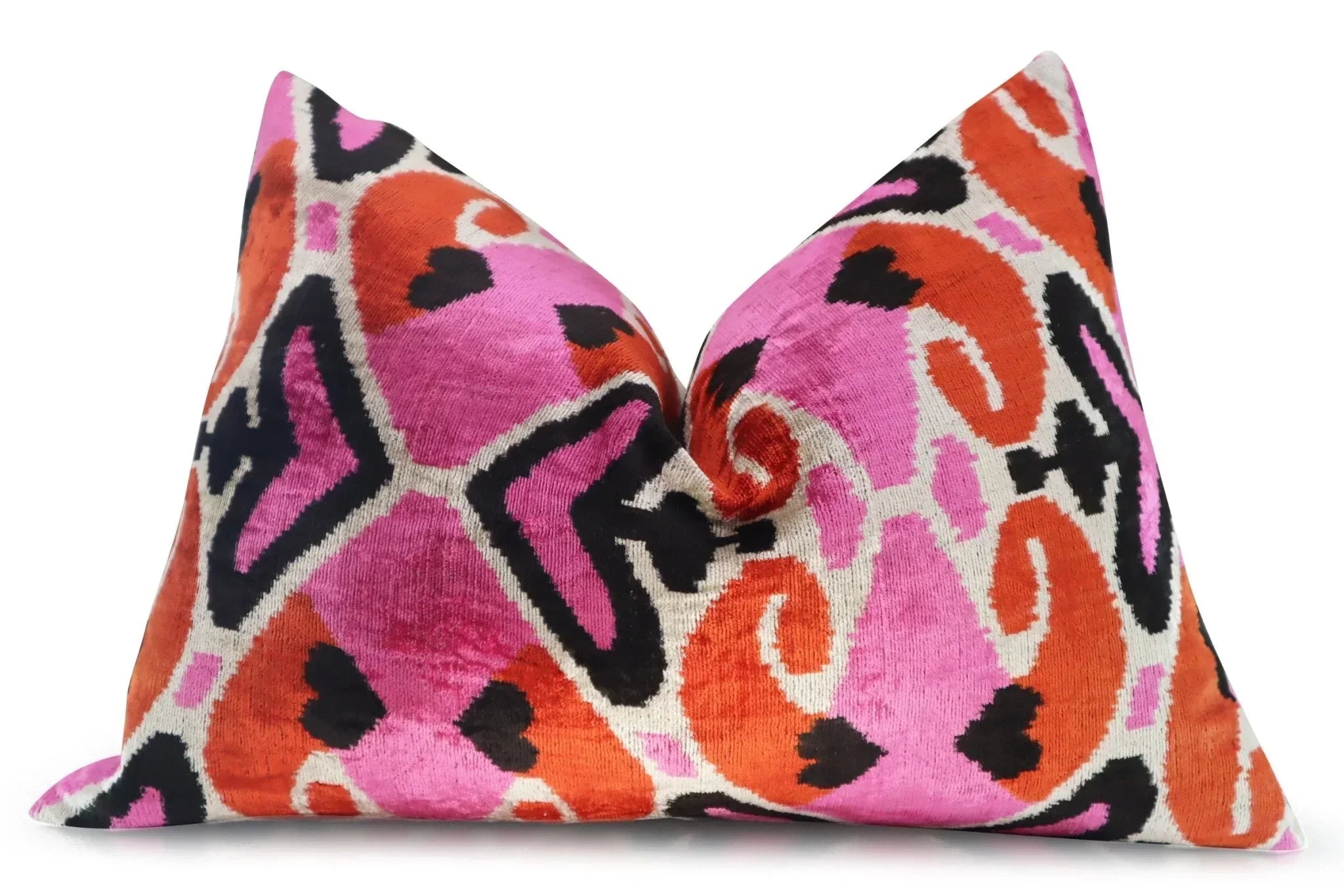 Canvello Pink Orange Handmade 16x24 Silk Velvet Pillow, Organic Veg Dyed, Down/Feather Filled Canvello