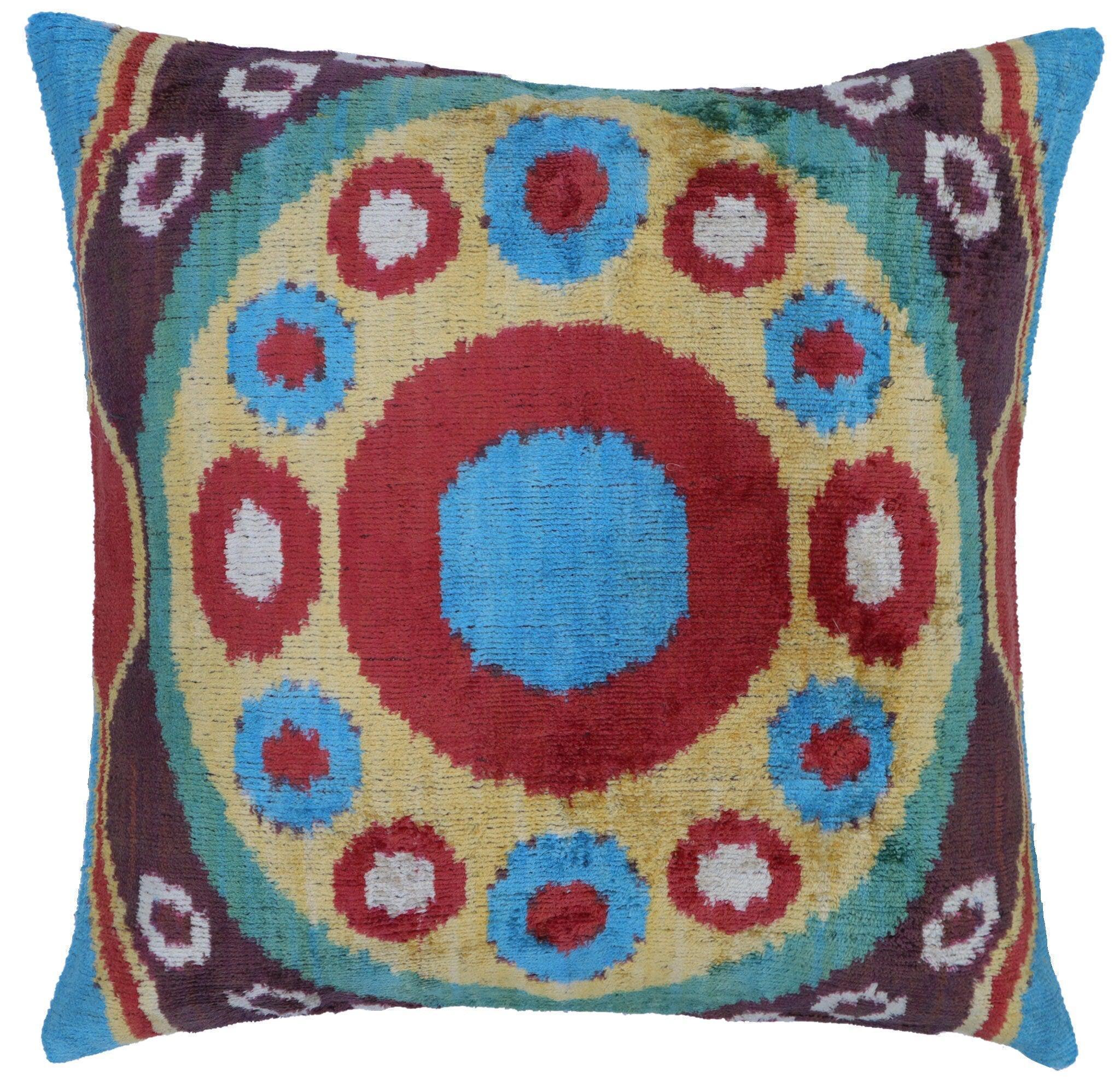 Canvello Silk Velvet Gold Blue Red Pillows - 16x16 in Canvello