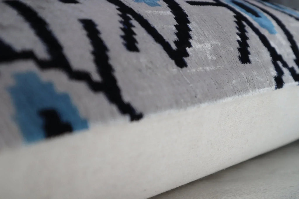 Canvello Silver Black Blue Vegetable Dyed Handmade Turkish Silk Velvet Pillow - A Work of Art Canvello