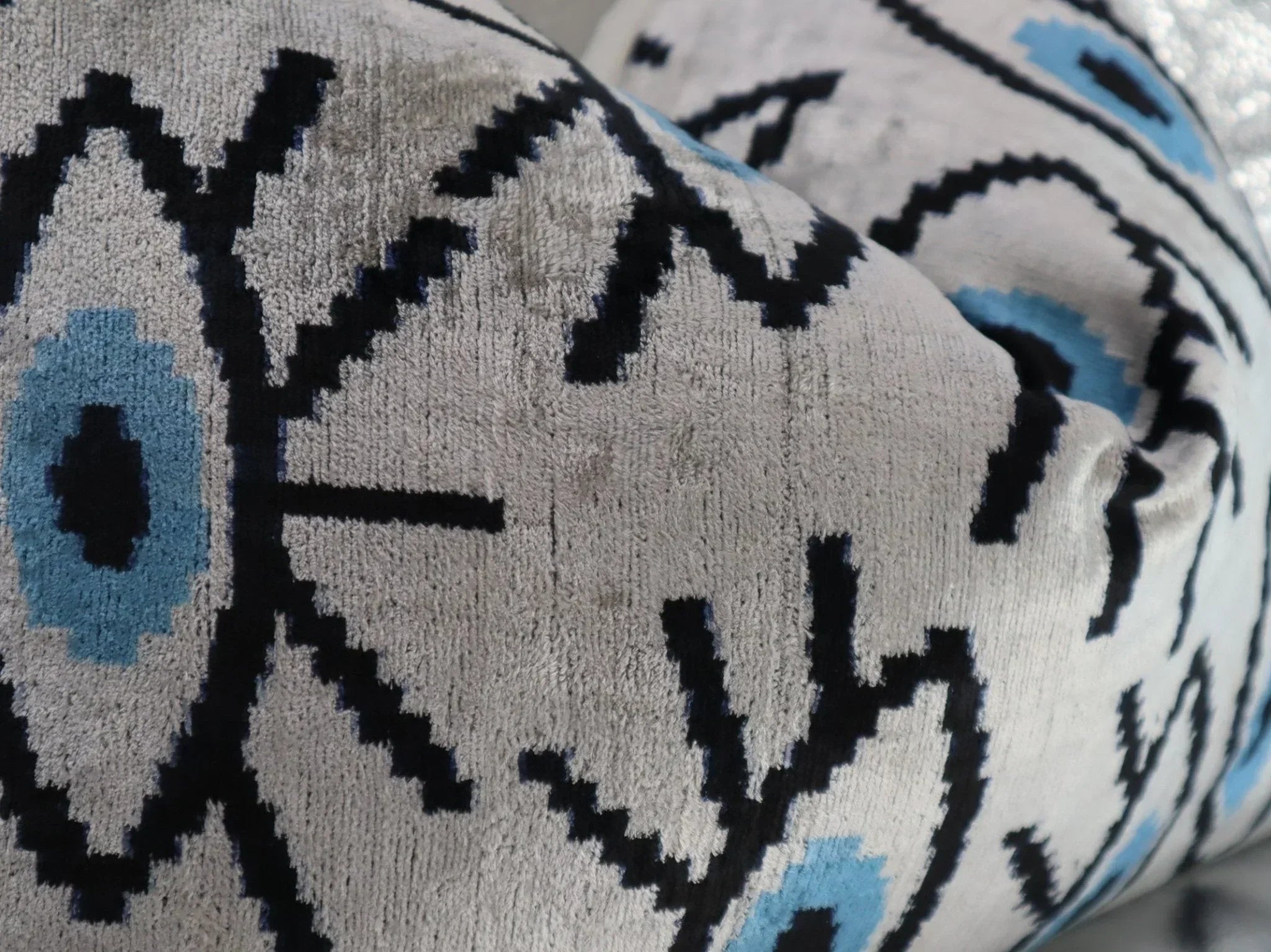 Canvello Silver Black Blue Vegetable Dyed Handmade Turkish Silk Velvet Pillow - A Work of Art Canvello