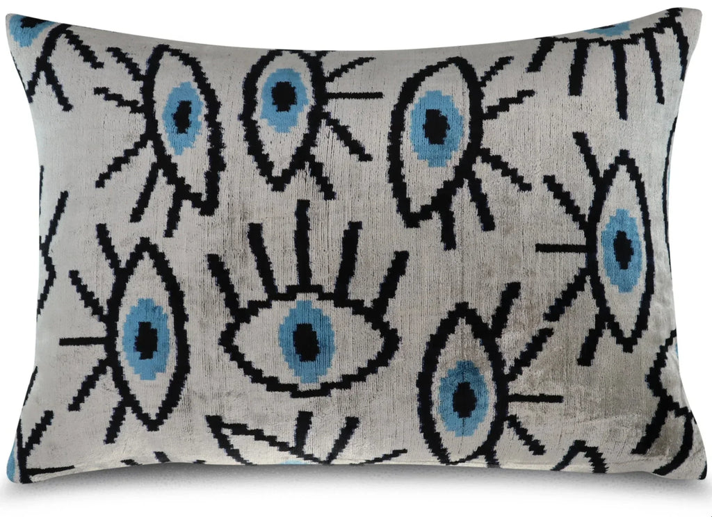 Canvello Silver Black Blue Vegetable Dyed Handmade Turkish Silk Velvet Pillow - A Work of Art Canvello