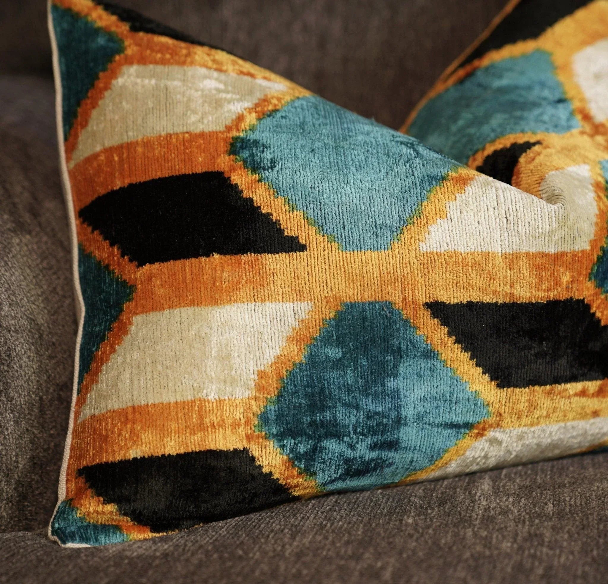 Canvello Soft Velvet Blue Gold Black Pillows For Sofa - 16X24 in Canvello