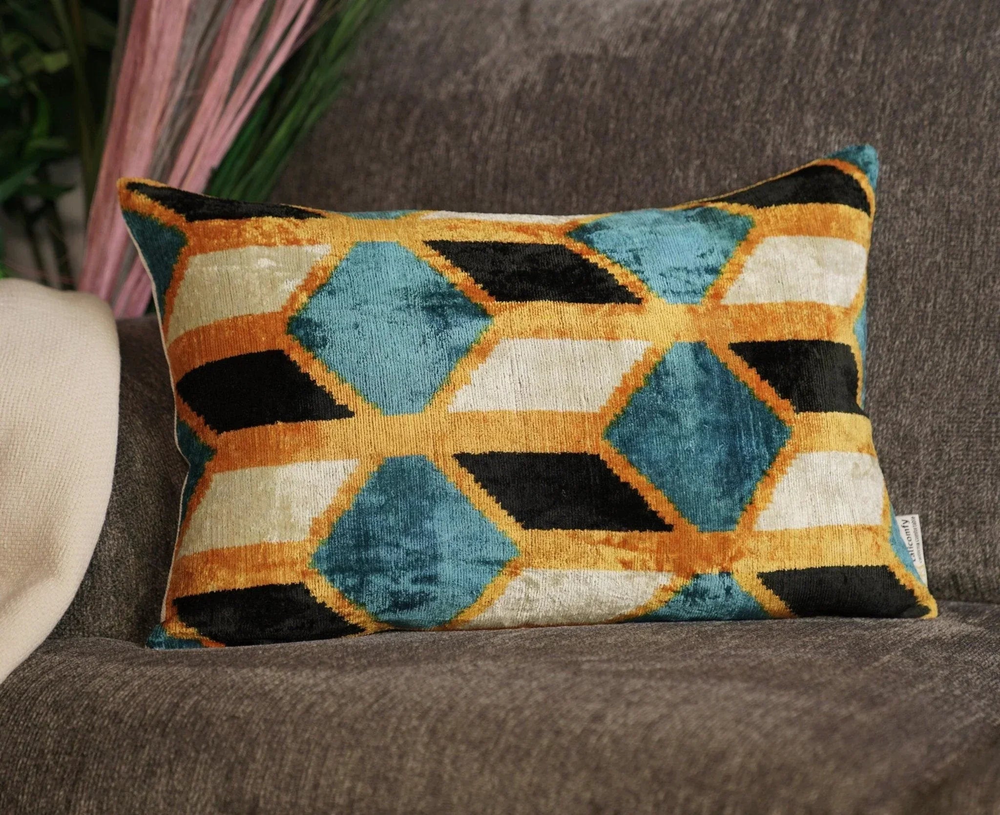 Canvello Soft Velvet Blue Gold Black Pillows For Sofa - 16X24 in Canvello