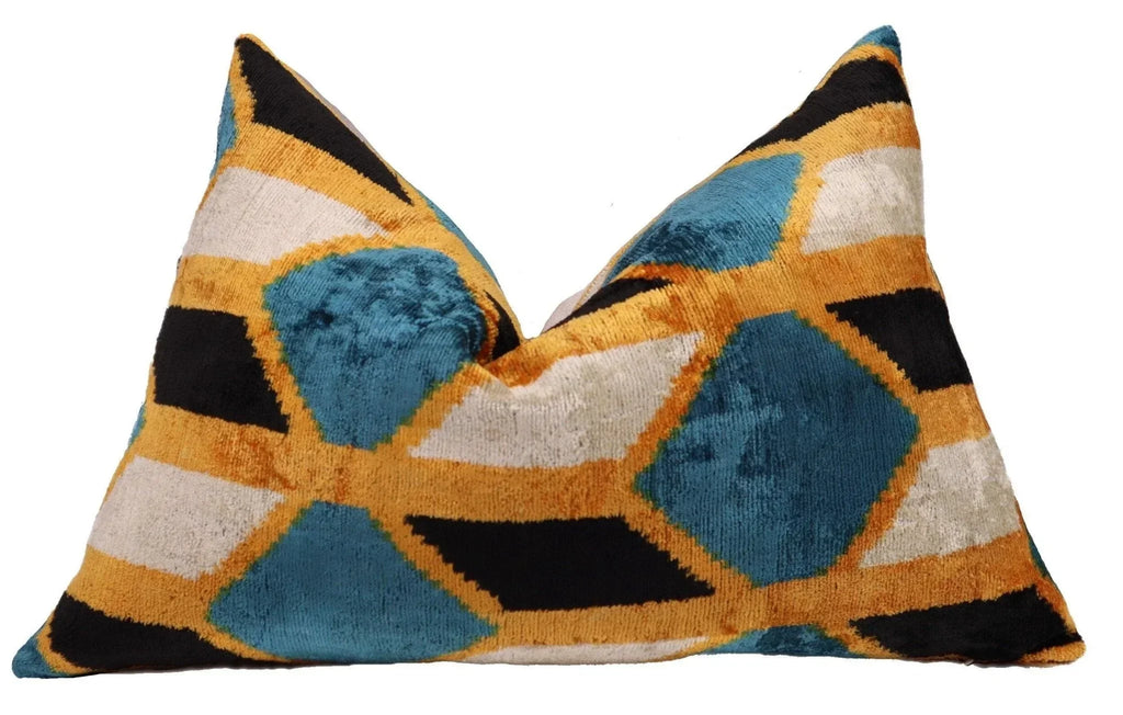 Canvello Soft Velvet Blue Gold Black Pillows For Sofa - 16X24 in Canvello