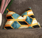 Canvello Soft Velvet Blue Gold Black Pillows For Sofa - 16X24 in Canvello