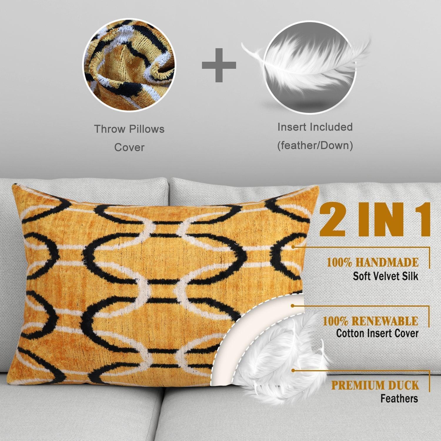 Canvello Soft Velvet Silk Gold Bkack Couch Cushion with Fown Insert - 16x24, back view - House Of Avana