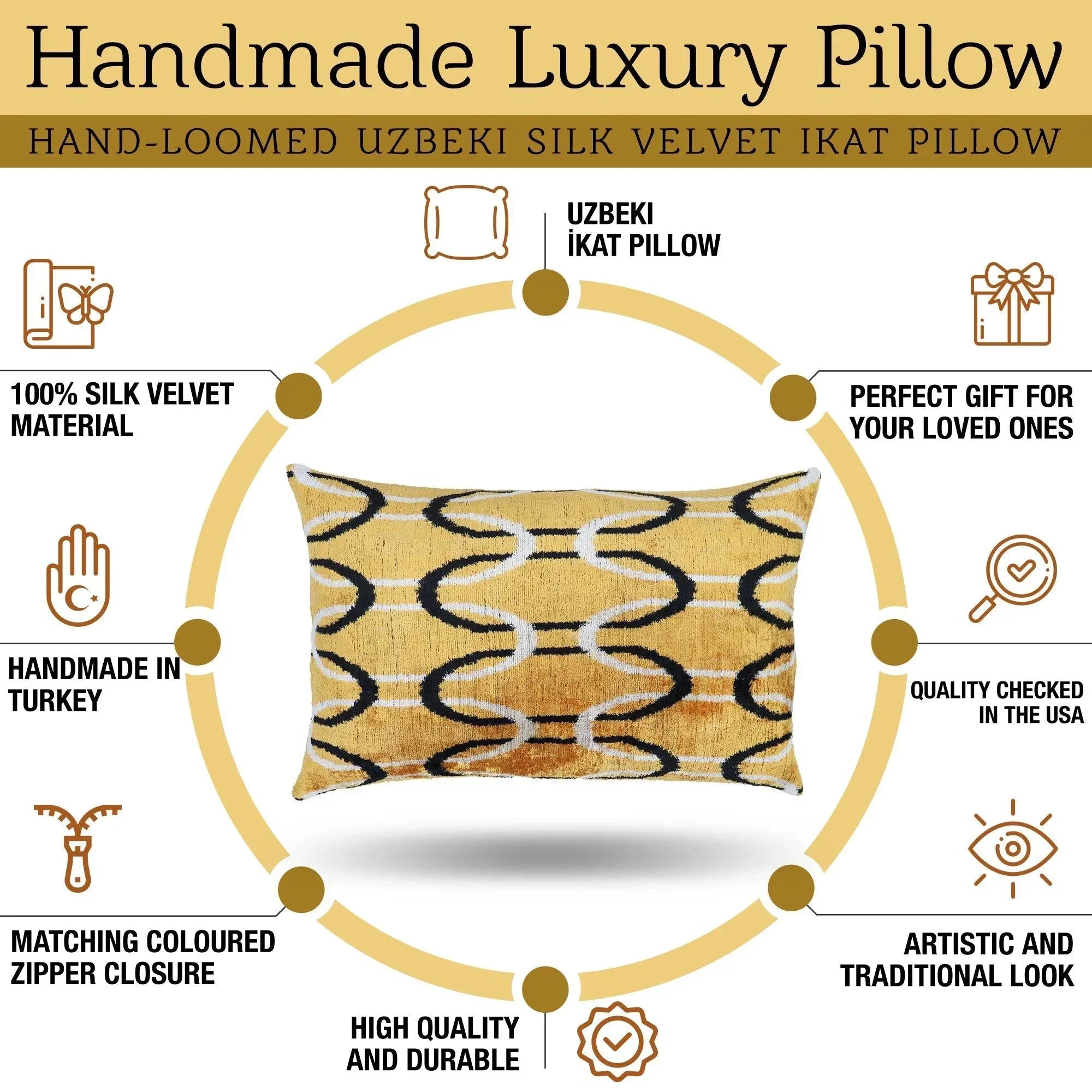 Canvello Soft Velvet Silk Gold Bkack Couch Cushion with Fown Insert - 16x24, side view - House Of Avana