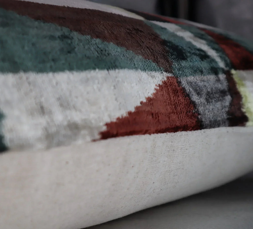 Canvello Teal Beige Brown Vegetable Dyed Handmade Turkish Silk Velvet Pillow - A Work of Art Canvello