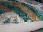 Canvello Teal Beige Brown Vegetable Dyed Handmade Turkish Silk Velvet Pillow - a Work of Art, texture detail - House Of Avana