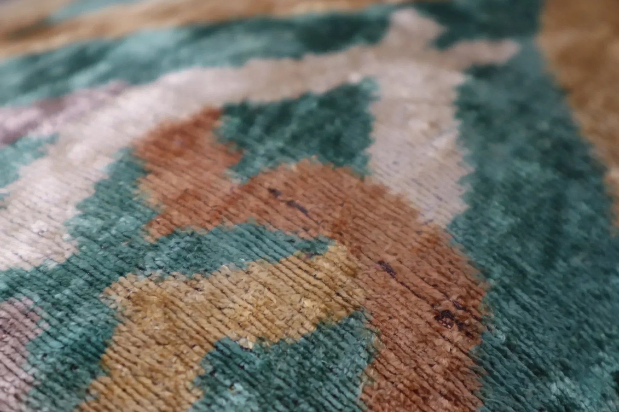 Canvello Teal Beige Brown Vegetable Dyed Handmade Turkish Silk Velvet Pillow - a Work of Art, dimensions... - House Of Avana