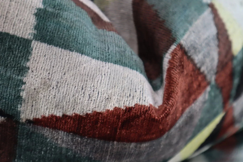 Canvello Teal Beige Brown Vegetable Dyed Handmade Turkish Silk Velvet Pillow - A Work of Art Canvello