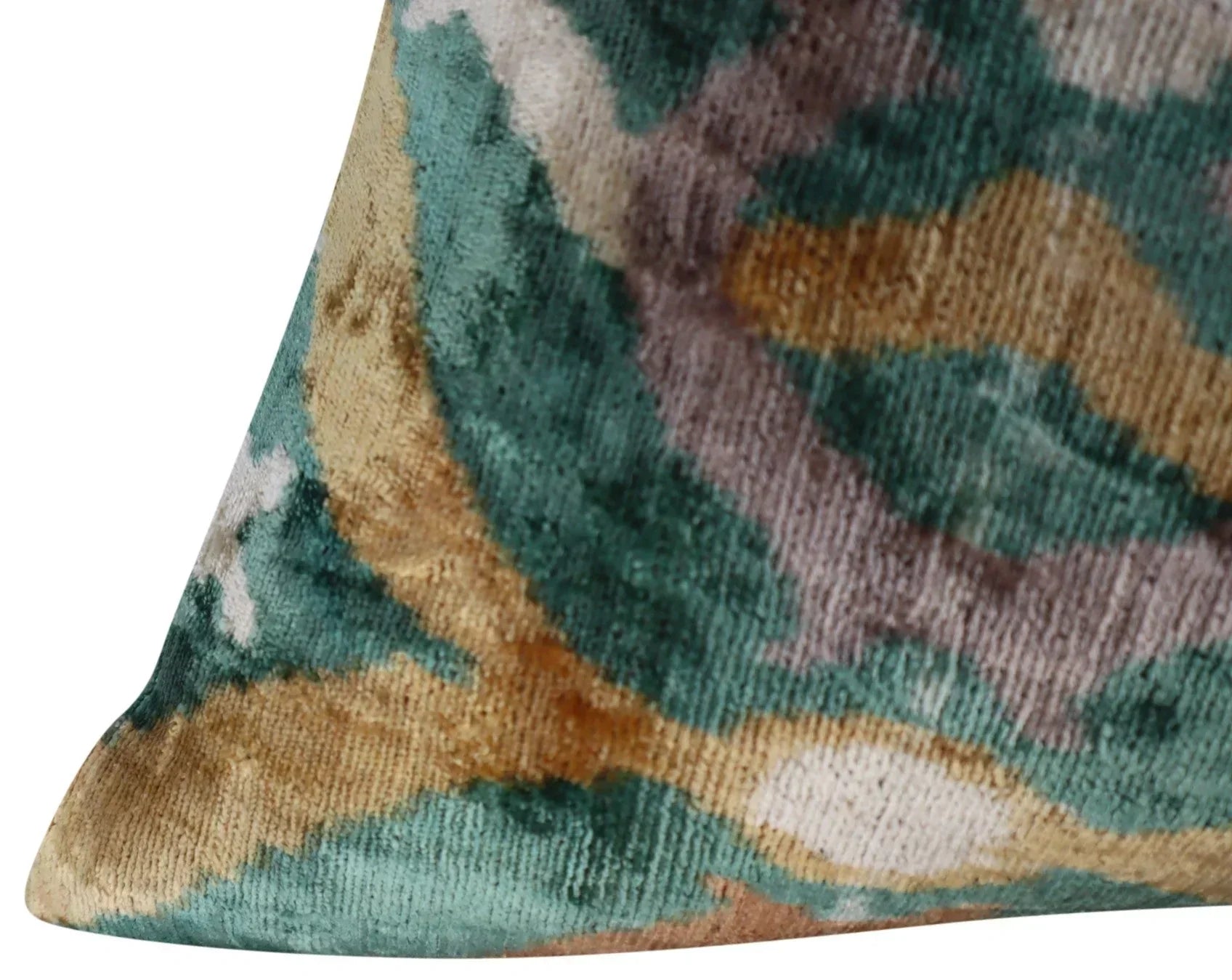 Canvello Teal Beige Brown Vegetable Dyed Handmade Turkish Silk Velvet Pillow - a Work of Art, alternate view - House Of Avana
