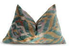 Canvello Teal Beige Brown Vegetable Dyed Handmade Turkish Silk Velvet Pillow - a Work of Art, side view - House Of Avana