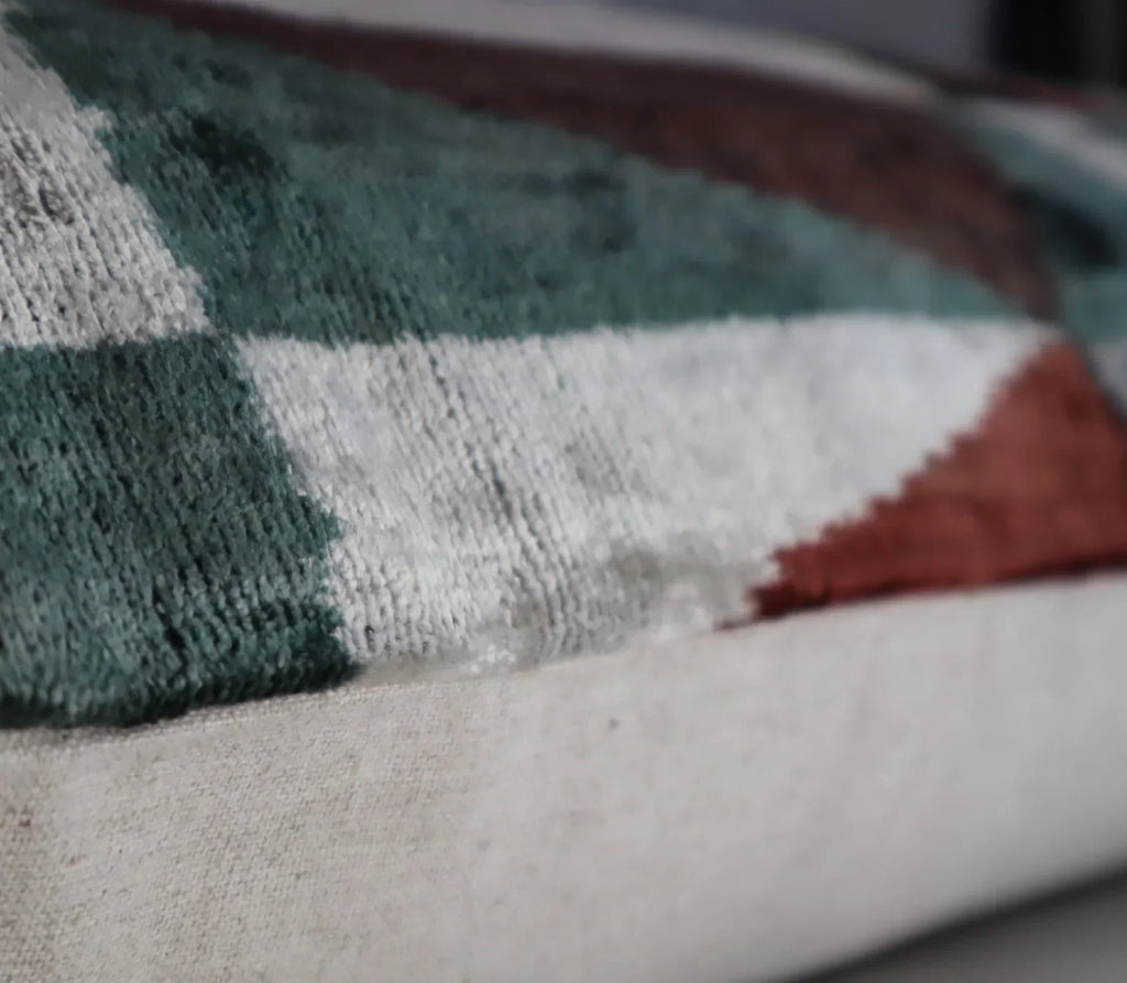 Canvello Teal Beige Brown Vegetable Dyed Handmade Turkish Silk Velvet Pillow - A Work of Art Canvello