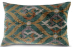 Canvello Teal Beige Brown Vegetable Dyed Handmade Turkish Silk Velvet Pillow - a Work of Art, front view - House Of Avana