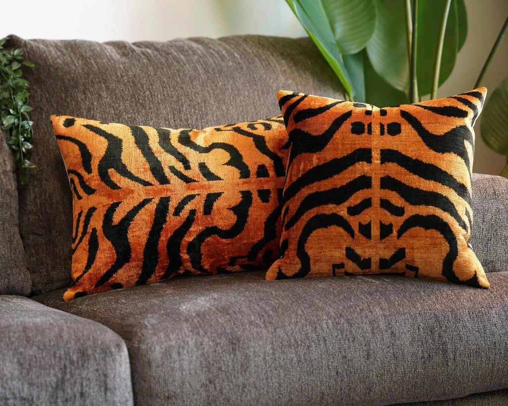 Canvello Tiger Print Burnt Orange Throw Pillow | 16x24 | 16x16 |Set of 2| Canvello