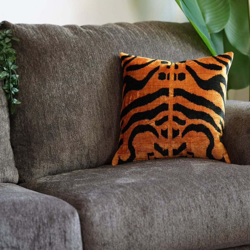 Canvello Tiger Print Burnt Orange Throw Pillow | 16x24 | 16x16 |Set of 2| Canvello
