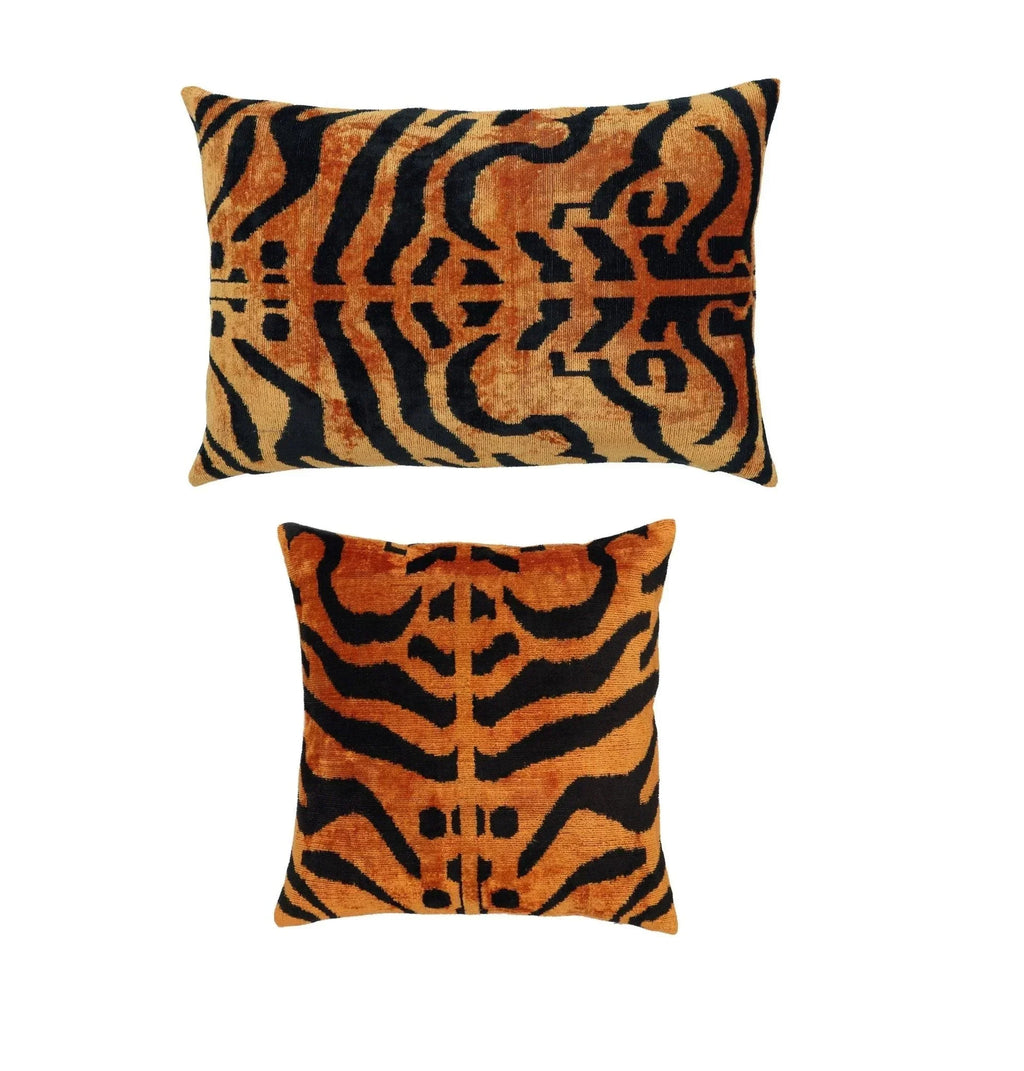 Canvello Tiger Print Burnt Orange Throw Pillow | 16x24 | 16x16 |Set of 2| Canvello