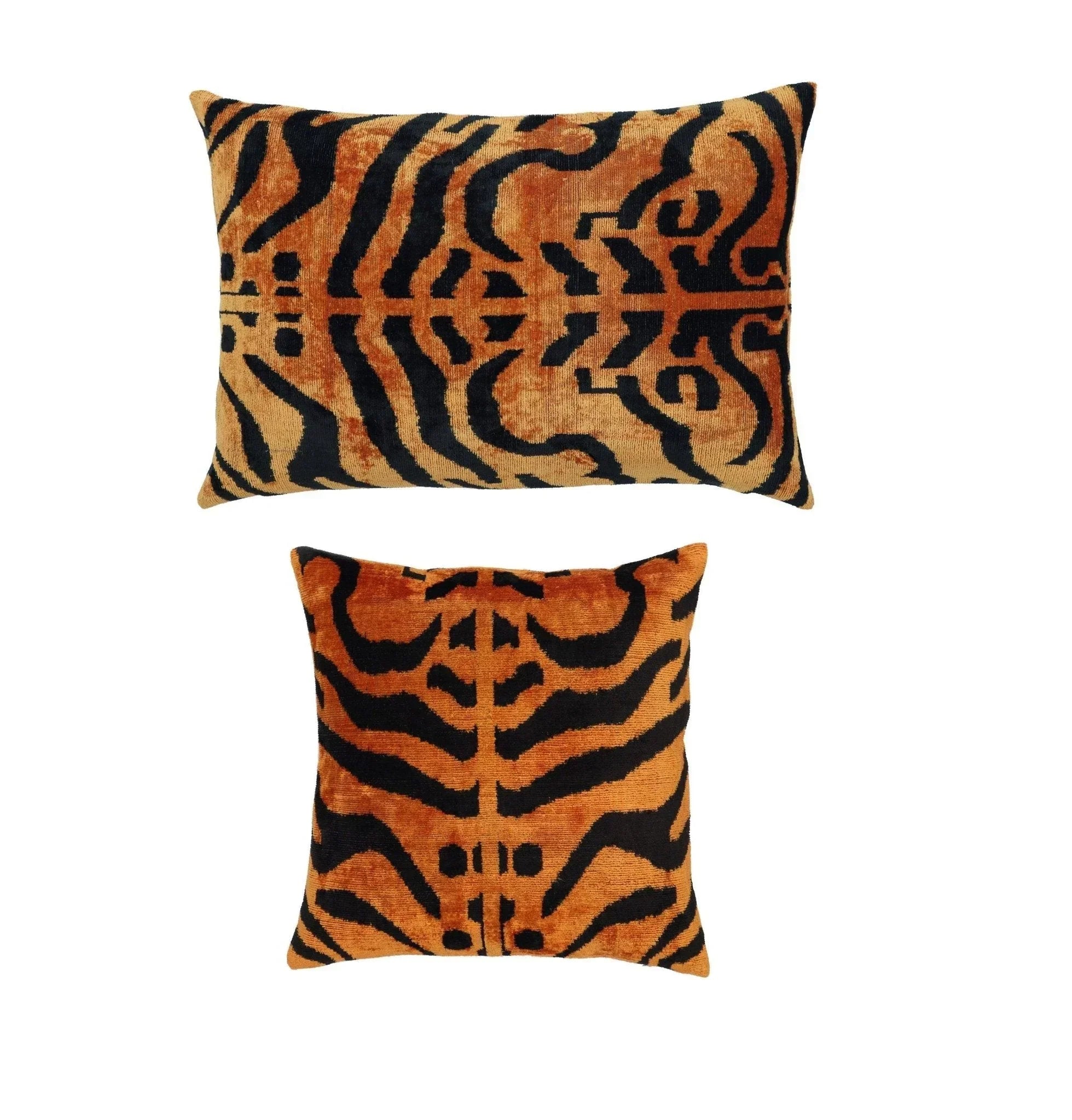Canvello Tiger Print Burnt Orange Throw Pillow | 16x24 | 16x16 |Set of 2| Canvello