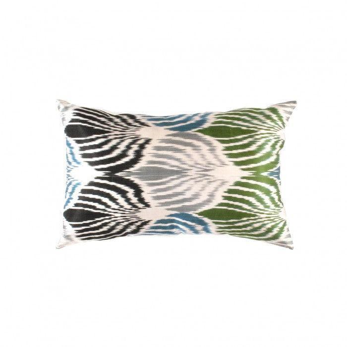 Canvello Turkish Grean Silk IKAT Pillow - 16" X 24" Canvello
