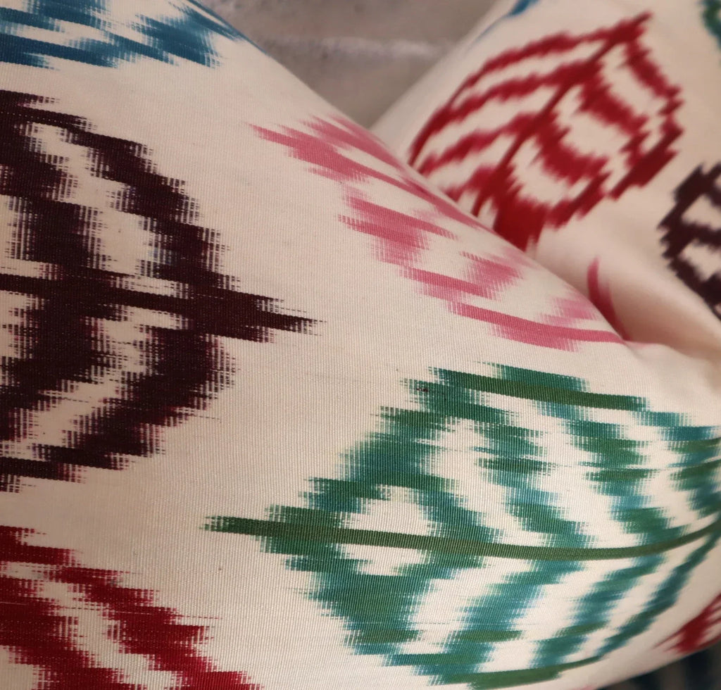 Canvello Turkish Silk Ikat White Throw Pillow - TI 28 Canvello