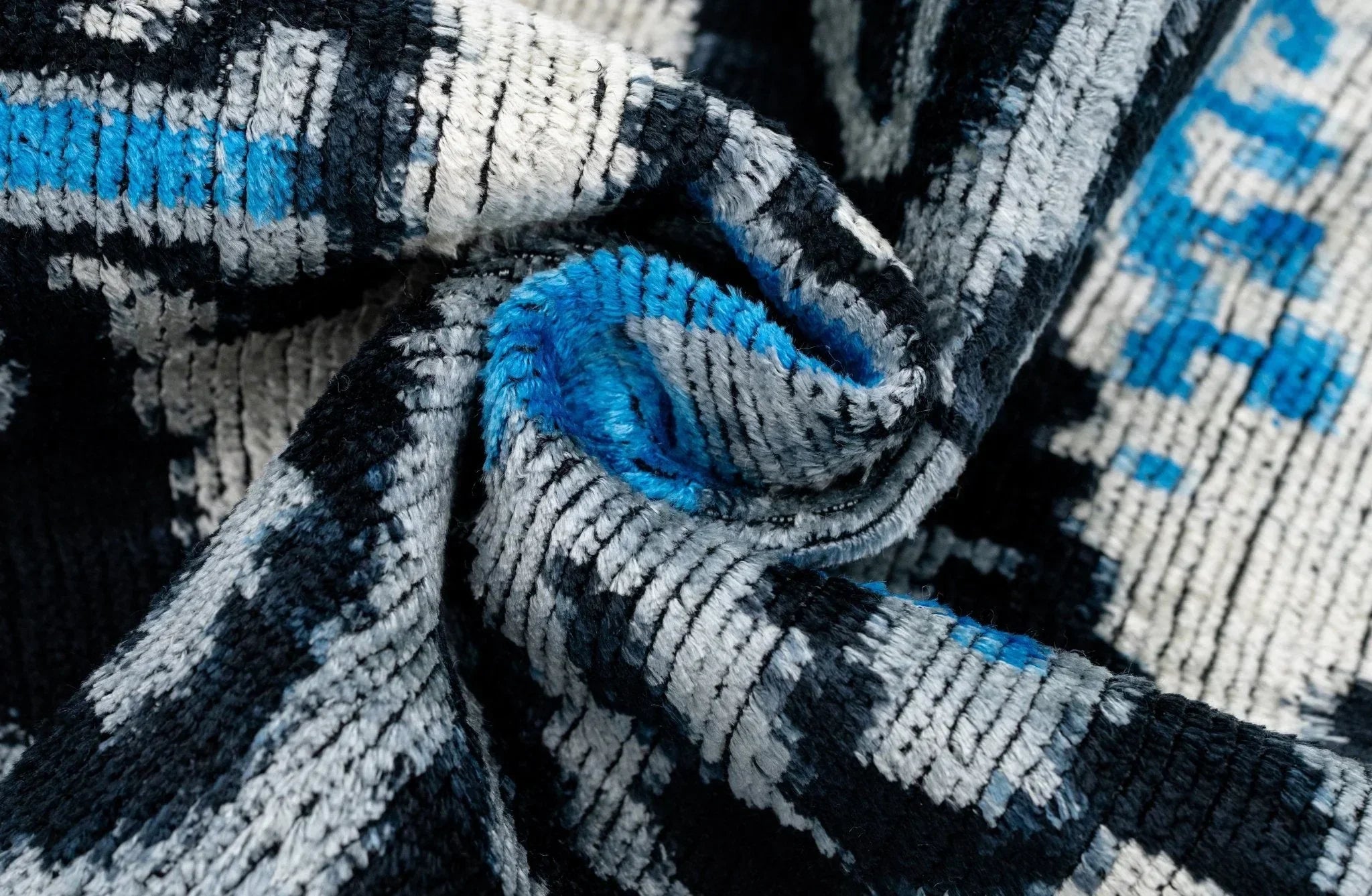 Canvello Unique THROW PILLOW, + Down Feather, Couch Cushion, Luxury Fabric, Decorative Black Blue Silk VELVET Ikat Lumbar Throw Pillow 16X24 Canvello