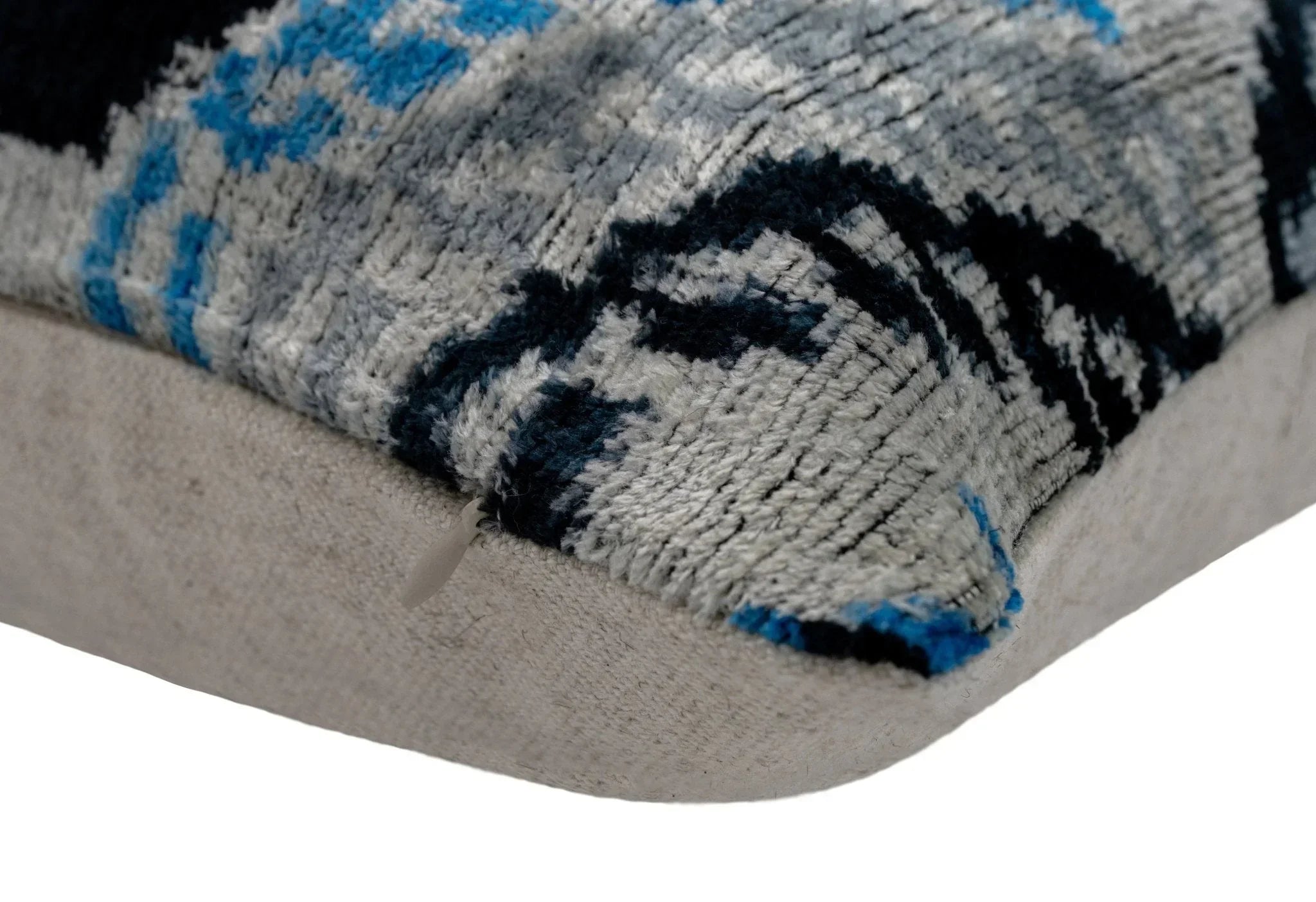 Canvello Unique THROW PILLOW, + Down Feather, Couch Cushion, Luxury Fabric, Decorative Black Blue Silk VELVET Ikat Lumbar Throw Pillow 16X24 Canvello
