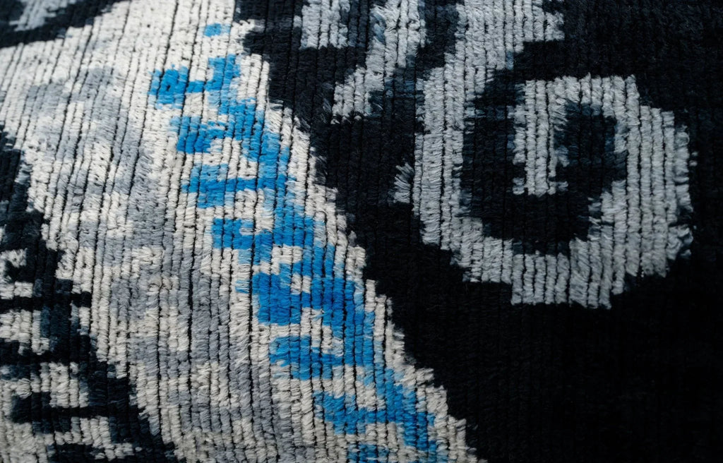 Canvello Unique THROW PILLOW, + Down Feather, Couch Cushion, Luxury Fabric, Decorative Black Blue Silk VELVET Ikat Lumbar Throw Pillow 16X24 Canvello