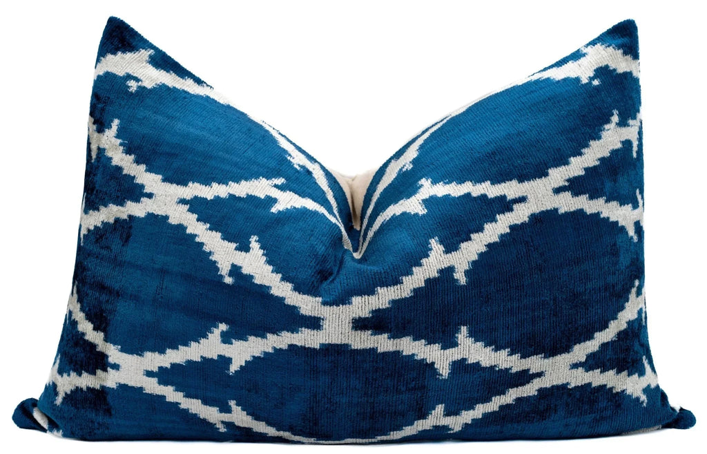 Canvello Unique THROW PILLOW + Down INSERT, Couch Cushion, Handmade Luxury Fabric, Decorative Super Soft Silk Velvet Navy Blue 16x24 in Canvello