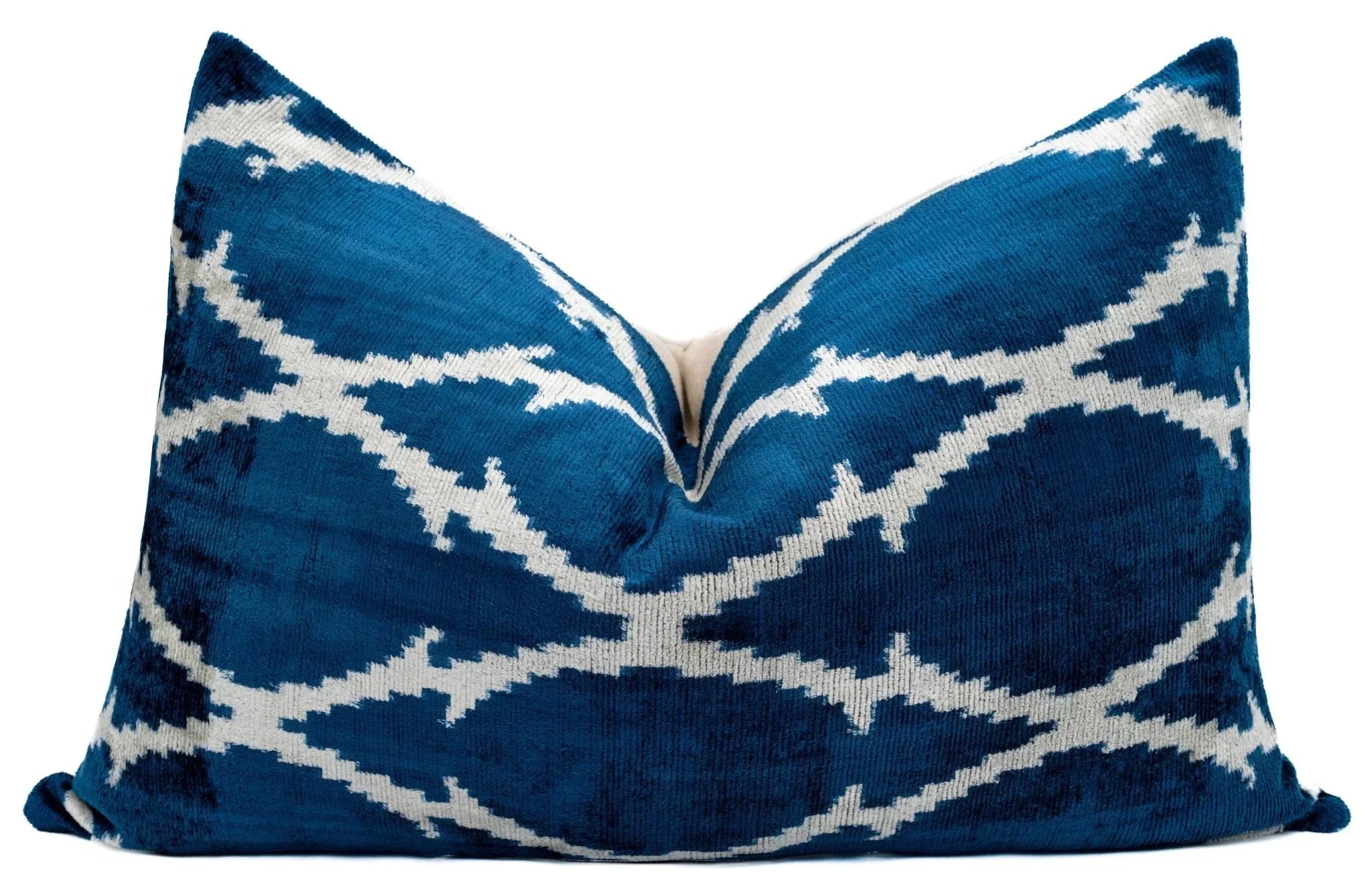 Canvello Unique THROW PILLOW + Down INSERT, Couch Cushion, Handmade Luxury Fabric, Decorative Super Soft Silk Velvet Navy Blue 16x24 in Canvello