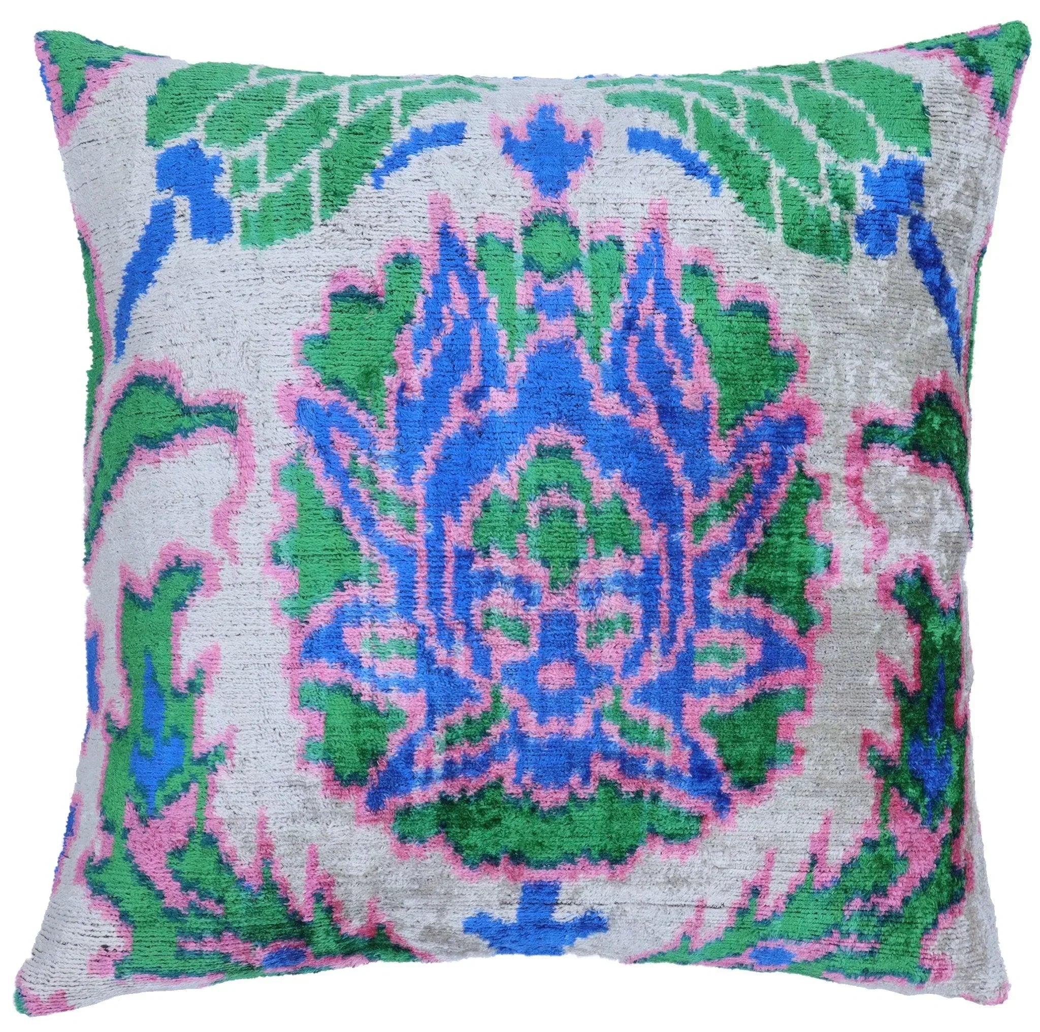 Canvello Velvet Floral Navy Pink Throw Pillow with Down Insert - 18x18 in Canvello
