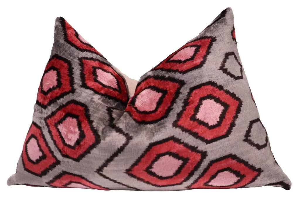Canvello Velvet Silk Gray Pink Farmhouse Throw Pillows - 24x16 in, front view - House Of Avana