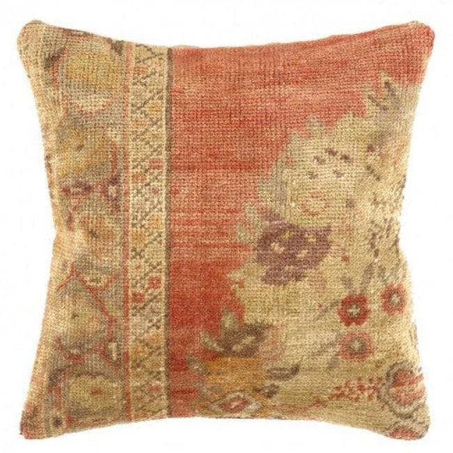 Canvello Vintage Turkish Hand Knotted Rug Pillow - 16" X 16", front view - House Of Avana