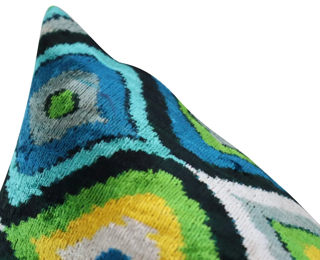 Canvello Yellow Blue Handmade 16x24 Silk Velvet Pillow, Organic Veg Dyed, Down/feather Filled, product... - House Of Avana