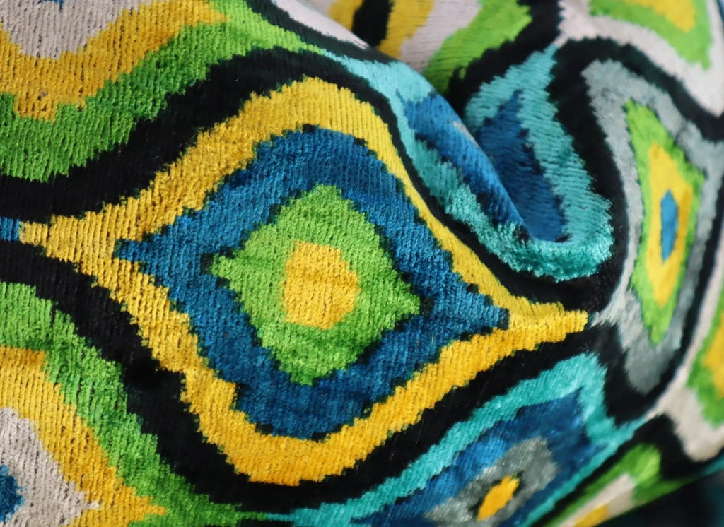 Canvello Yellow Blue Handmade 16x24 Silk Velvet Pillow, Organic Veg Dyed, Down/feather Filled,... - House Of Avana