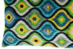Canvello Yellow Blue Handmade 16x24 Silk Velvet Pillow, Organic Veg Dyed, Down/feather Filled, detail shot - House Of Avana