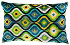 Canvello Yellow Blue Handmade 16x24 Silk Velvet Pillow, Organic Veg Dyed, Down/feather Filled, front view - House Of Avana