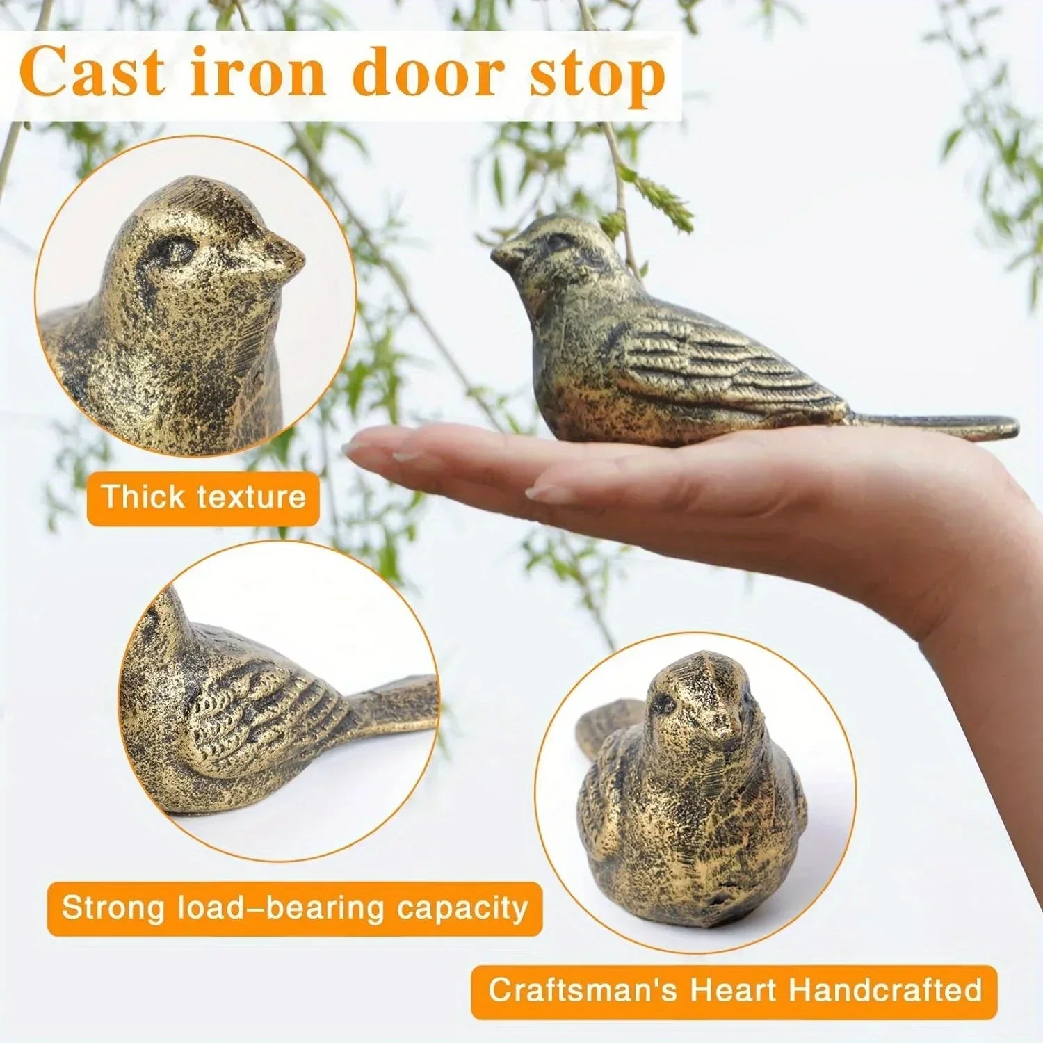Cast Iron Bird Heavy Duty Door Stopper Avoid Drilling Holes with Handle Metal Antique Decorative Vintage... - House Of Avana