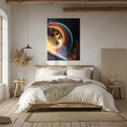 Celestial Ringscape – Glowing Planet with Rings UV Glass Wall Art - KAFCD099 Peony Atelier