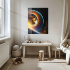 Celestial Ringscape – Glowing Planet with Rings UV Glass Wall Art - KAFCD099 Peony Atelier
