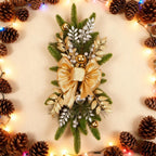 Ceramic Bow Christmas Ornament, Red, with Pinecones and Hanging Loop - House Of Avana