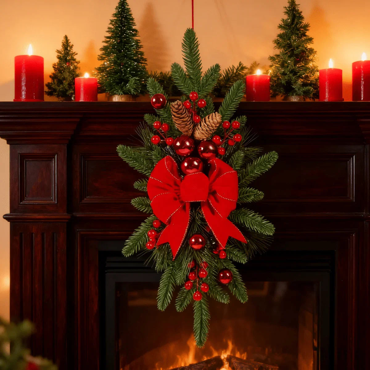 Bow Christmas Ornament , Red Berries Pinecones Pine Needles , Holiday Decoration for Trees Home Office Party , No Power Needed Easy-to-Hang Loop , Christmas Valentine's Day Easter Halloween Decor , Year-Round Use Seasonal Hom House Of Avana