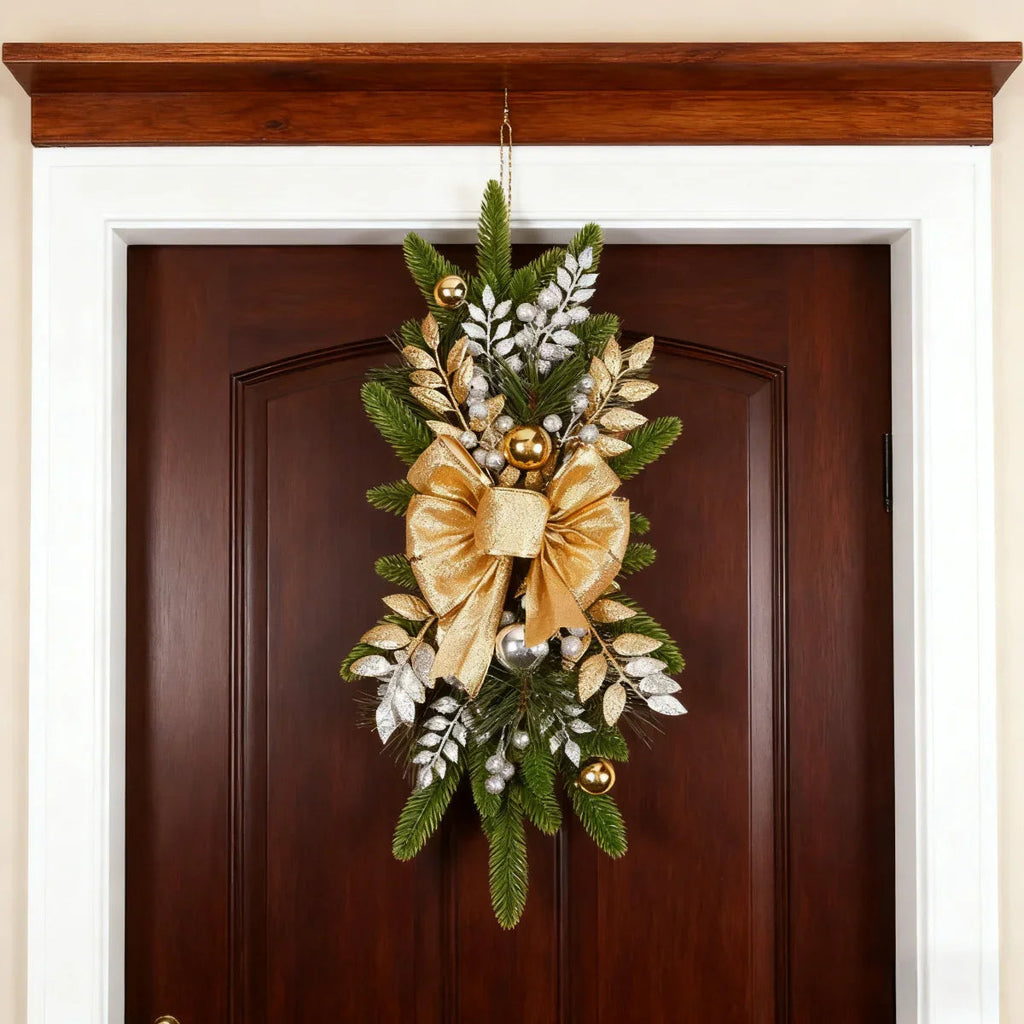 Ceramic Bow Christmas Ornament, Red, with Pinecones and Hanging Loop - House Of Avana [[SKU:HOA-SCU-249]]