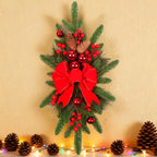 Ceramic Bow Christmas Ornament, Red, with Pinecones and Hanging Loop - House Of Avana
